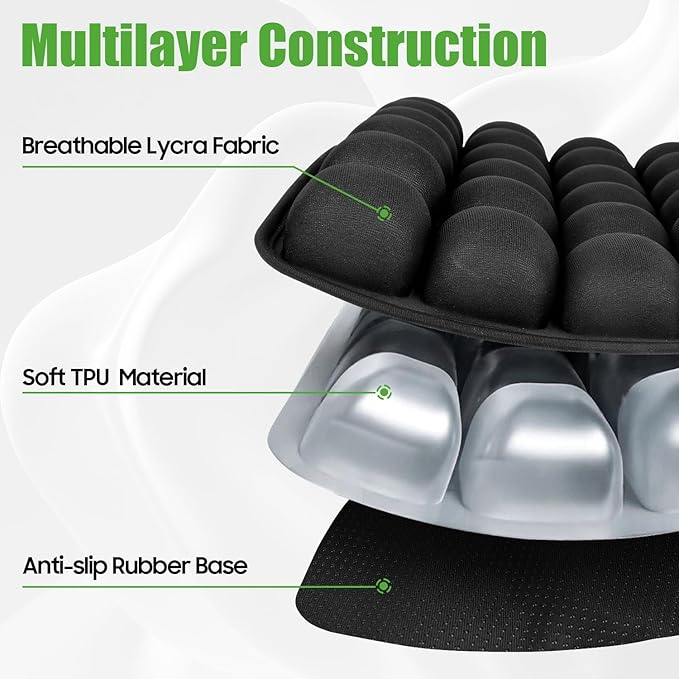 Inflatable Travel Seat Cushion, Relieve Pessure Hips, 3D Airbag Wheelchair Pad Portable Car Seat Cushions for Office Chair, Wheelchair, Stadiums, Dining Chair