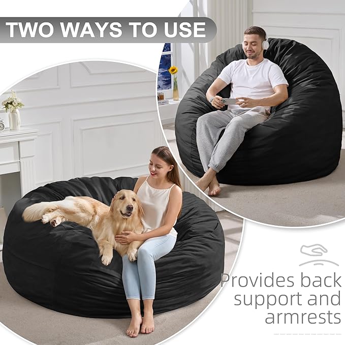 Hobestluk 5FT Bean Bag Chair Giant Bean Bag Chairs for Adults Large Bean Chairs with Removable Cover, Beanbag Chair with Filler, Adult Bean Bag Chairs for Living Room, Bedroom