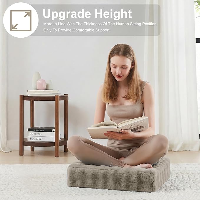 JKMAX 22 inches Floor Pillow for Adults - Large Meditation Cushion with Thick Foam & Soft Tufted Cover - Premium Outdoor Square Floor Cushion Seat - Yoga Pillows for Sitting On Floor - Light Taupe