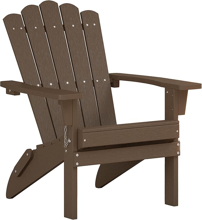 Adirondack Chair, Weather-Resistant Patio Chair with Wide Armrests & High Backrest, Folding Fire Pit Chair for Garden, Backyard, Porch (Brown)