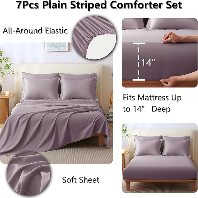 CozyLux Full Comforter Set - 7 Pieces Bed in a Bag Dusty Purple Comforter Set with Sheets Luxury Bed Set All Seasons, Soft Bedding Set with Down Alternative Comforter, Sheets, Pillowcases & Shams