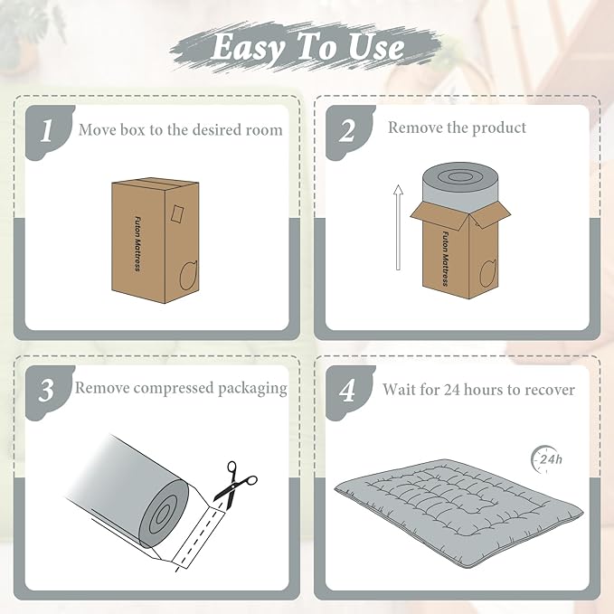 DAICO Japanese Floor Mattress, 4'' Thicken Futon Mattress Tatami Mat, Sleeping Pad Foldable Roll Up Mat for Camping and Guest Room, Queen Size 60''*80'', Grey