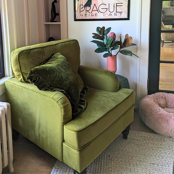 chairus Mid Century Modern Velvet Accent Chair, Vintage Club Armchair with Firm Supportive Seat & Soft Backrest, Comfy Single Sofa Reading Chair for Living Room Bedroom Apartment, Olive Green