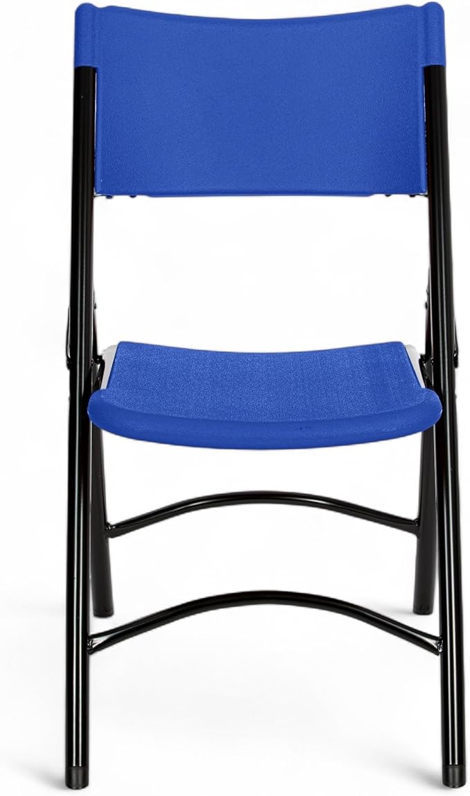 OEF Furnishings OEF600 Series High Back Folding Chairs, Blow-Molded Polyethylene Commercial-Grade Seating for Indoor and Outdoor Use, 500 lb Weight Capacity, 4-Pack (Blue)