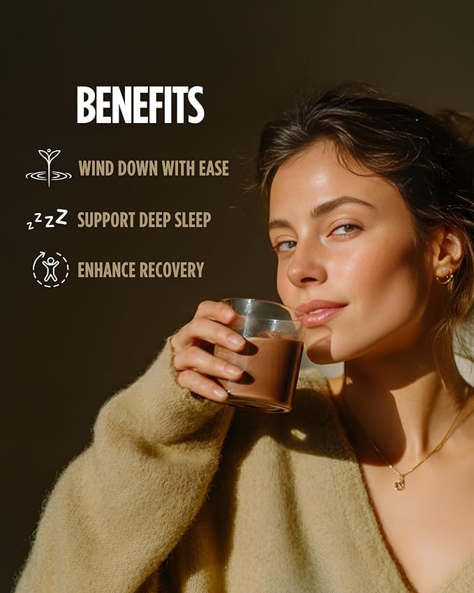 Lifestacks Calm Evening Tonic Sleep Powder - Cinnamon‑Cocoa Nighttime Superfood Drink Mix - Magnesium, L‑Theanine, Reishi Mushroom & L‑Tryptophan for Deep Sleep & Recovery, No Grogginess - 20 Servings