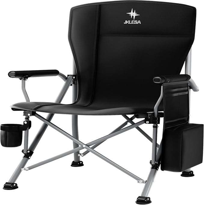 XL Premium Camping Chair - 400lb Capacity, Oversized 23.7" Wide Seat, Heavy Duty 600D Oxford Fabric, Padded Camping Chair Portable for Outdoor, Beach, Tailgate Parties Onyx Black