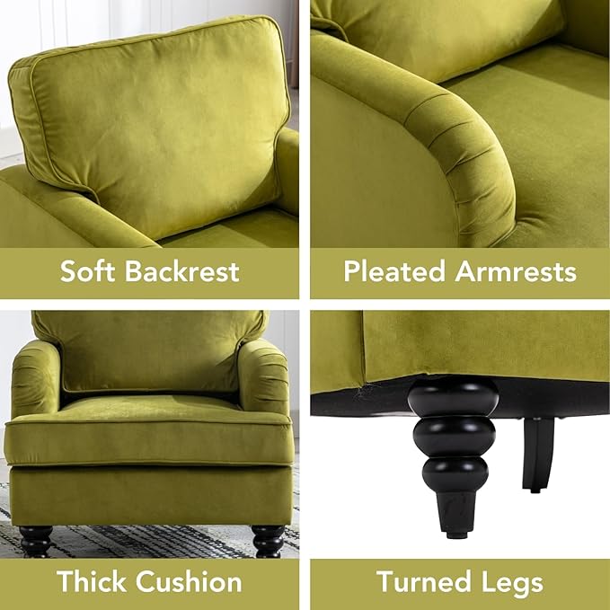 chairus Mid Century Modern Velvet Accent Chair, Vintage Club Armchair with Firm Supportive Seat & Soft Backrest, Comfy Single Sofa Reading Chair for Living Room Bedroom Apartment, Olive Green