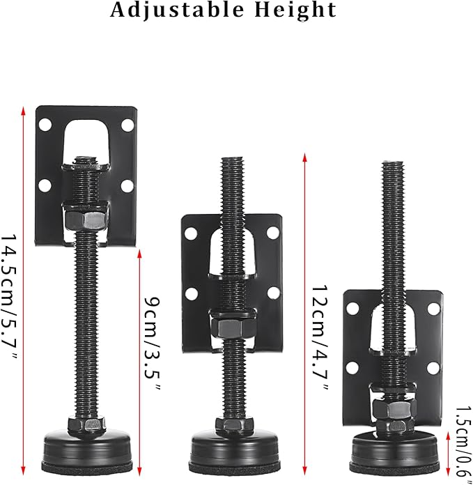 OwnMy 4 Packs Adjustable Furniture Leveling Feets L Shaped Furniture Levelers Legs, Heavy Duty Furniture Mounting Brackets Metal Furniture Leveling Feet for Workbench Cabinet Wardrobe, 4.7" H, Black