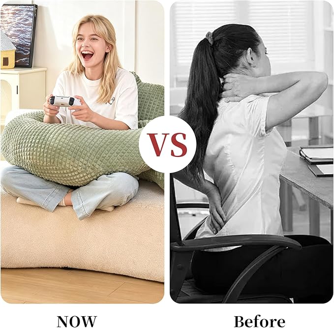PAJEO Reading Pillow for Bed,U Shaped & Back Support Pillow for Bed,19" Backrest with Lumbar & Arm Support,Comfy Flannel Fabric,Lap Pillow for Gaming/Reading/Watching TV,Green
