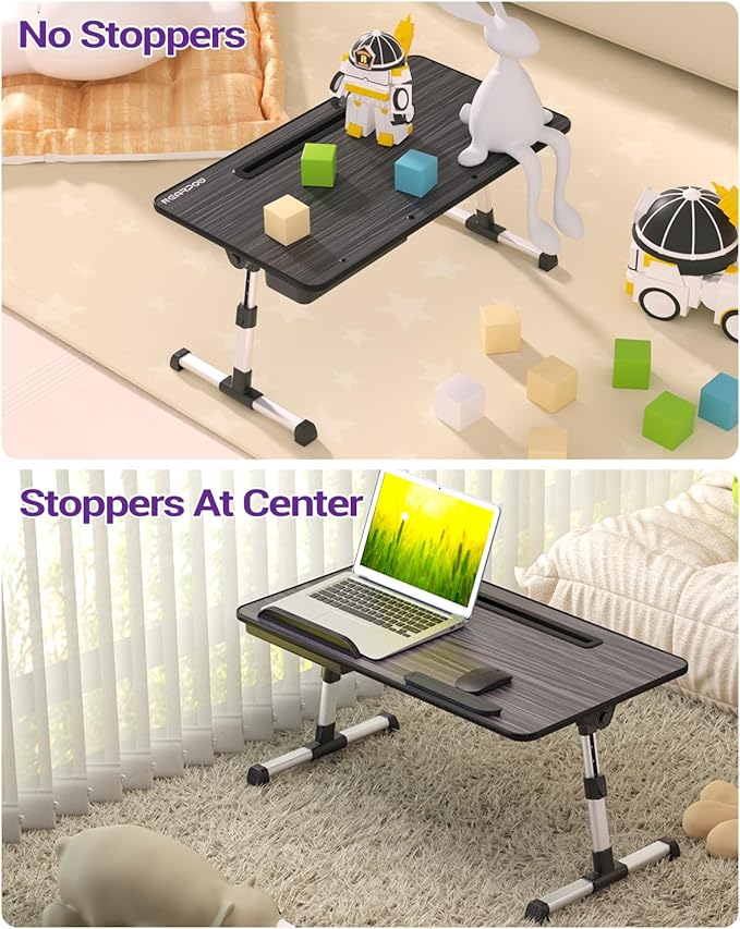 NEARPOW Laptop Bed Tray Table, Height & Angle Adjustable Portable Bed Table,Portable Computer Tray Laptop Stand for Bed W/Tablet Stand & Drawer, Foldable Lap Tablet Table for Sofa Couch Floor Writing