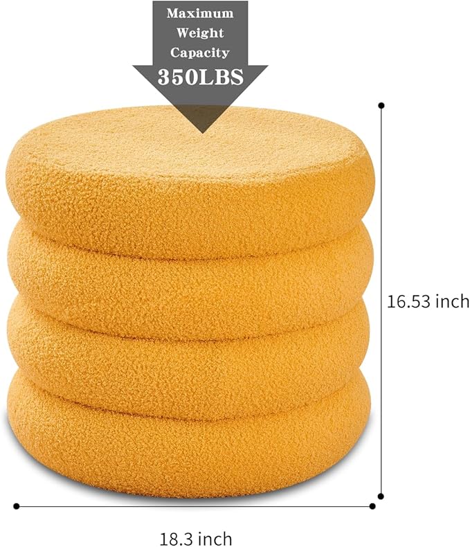 Wimarsbon Round Storage Ottoman, Modern Sherpa Footstool, Teddy Vanity Stool with Flip-Top Tray, Makeup Chair for Home Decor, Upholstered Footrest for Living Room & Bedroom (Yellow)