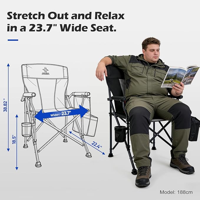 XL Premium Camping Chair - 400lb Capacity, Oversized 23.7" Wide Seat, Heavy Duty 600D Oxford Fabric, Padded Camping Chair Portable for Outdoor, Beach, Tailgate Parties Solid Slate