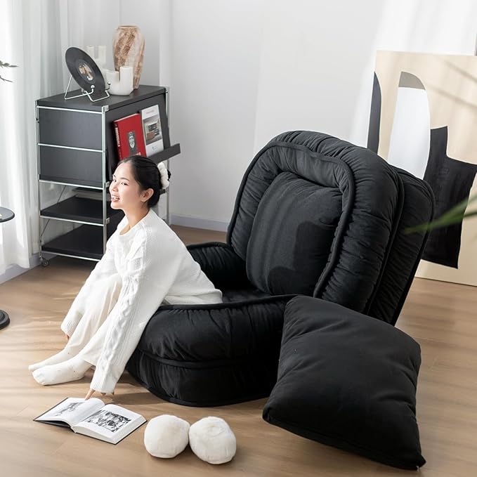 LouannTatami Foldable Lazy Sofa Bed Floor Chair - Adjustable Human Dog Bed for Adults Kids Floor Seats - Cozy Large Single Couch for Home Living Room