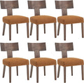 DM Furniture Velvet Dining Room Chairs Set of 6, Mid Century Modern Armless Side Chair with Solid Wood Legs and Curved Backrest for Living Space, Brown