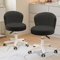 HDHNBA Small Desk Chair Round Rolling Chair with Back PU Leather Height Adjustable Swivel Vanity Work Computer Stool Chair for Home Office Bedroom, Set of 2