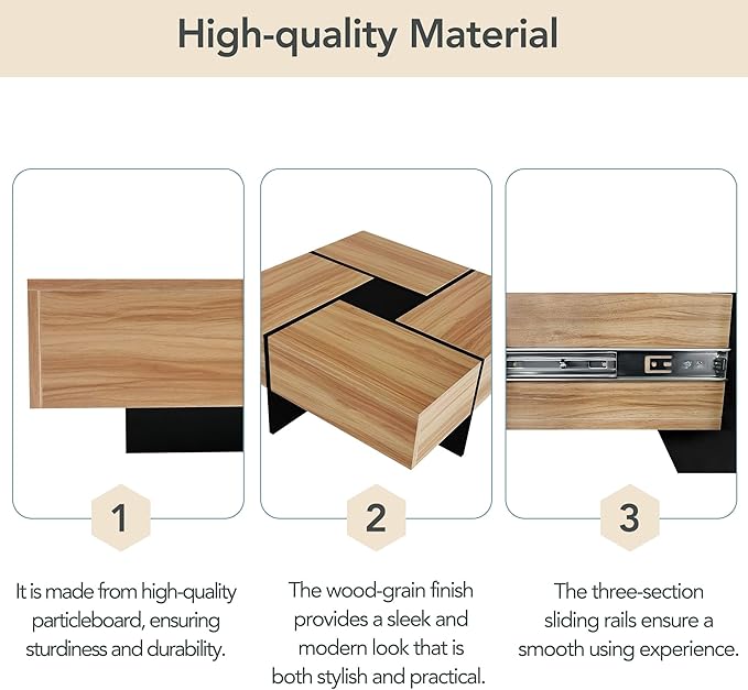 HanStrong 31.5" Square Coffee Table with 4 Hidden Storage Compartments,Cocktail Table with Extendable Sliding Tabletop,UV High-Gloss Design Center Table for Living Room,Brown