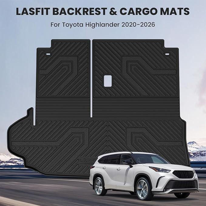 LASFIT Cargo Mat for Toyota Highlander 2026-2020, All Weather TPE Custom Fit Cargo Liner for Highlander Accessories, 2025 Highlander Trunk&Backrest Mats(Fit Hybrid&Gas&7&8 Seats&8Without Subwoofer)