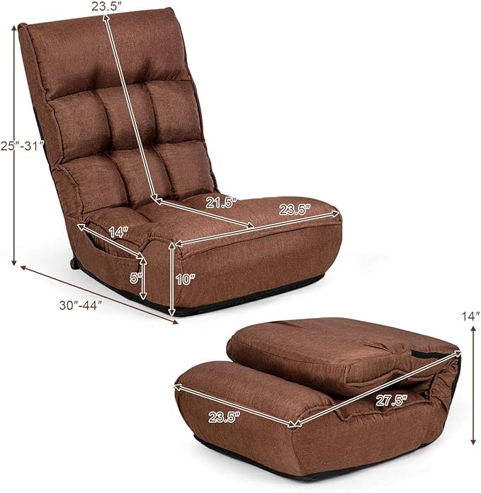 S AFSTAR Folding Floor Chair, Floor Gaming Chair with 5-Position Adjustable Headrest & 4-Position Backrest, Side Pocket & Thicken Cushion, Padded Floor Seat Lazy Chair for Living Room Bedroom