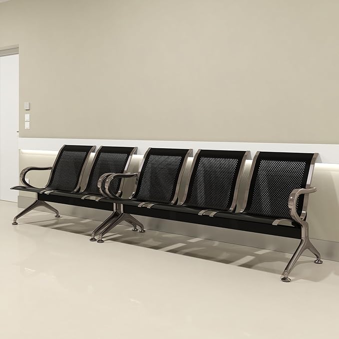 Kinfant Waiting Room Chairs Set - 5-Seat Office Guest Reception Seat Waiting Room Bench with Armrest for Airport, Hospital, Bank, Salon, Barbershop, Hall(Black Mesh)