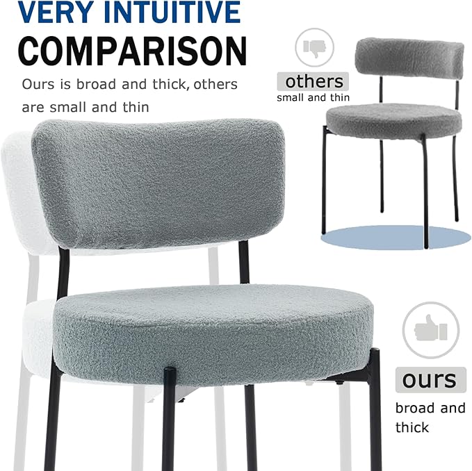 Stabrech Grey Boucle Dining Chairs Set of 2, Upholstered Dinner Chair with Metal Frame, Dining Room Chairs with Padded Seat, Round Modern Seating for Living Room