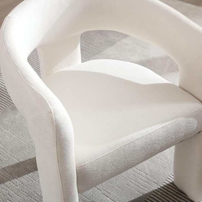 DAYALANE Modern Barrel Dining Chair, Upholstered Accent Kitchen Chair with Arms Comfy Chenille Side Chair for Living Room/Home Office/Reception, Beige Chenille