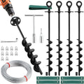 Ciyivak 18'' Ground Anchors Screw in Heavy Duty, Shed Anchor Kit with Straps & Steel Cable & Tools, Earth Anchors for Mobile Home, Carports, Swing Set, Tree, Trampoline - Secure Against High Winds(4)
