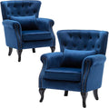DM Furniture Set of 2 Mid-Century Modern Accent Chair, Velvet Armchair w/Tufted Back/Wood Legs, Upholstered Lounge Arm Chair Single Sofa for Living Room Bedroom, Blue