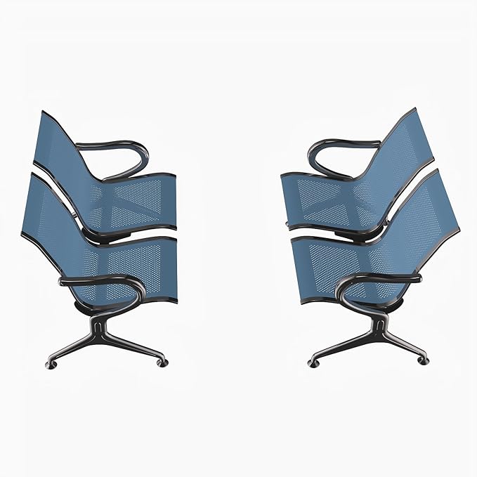 Kinfant 2-Seat Waiting Room Chair - Office Guest Reception Chairs with Ergonomic Backrests, Airport Waiting Bench with Armrests, Metal Waiting Furniture for Hospital, Bank, Salon (Blue, Set of 2)