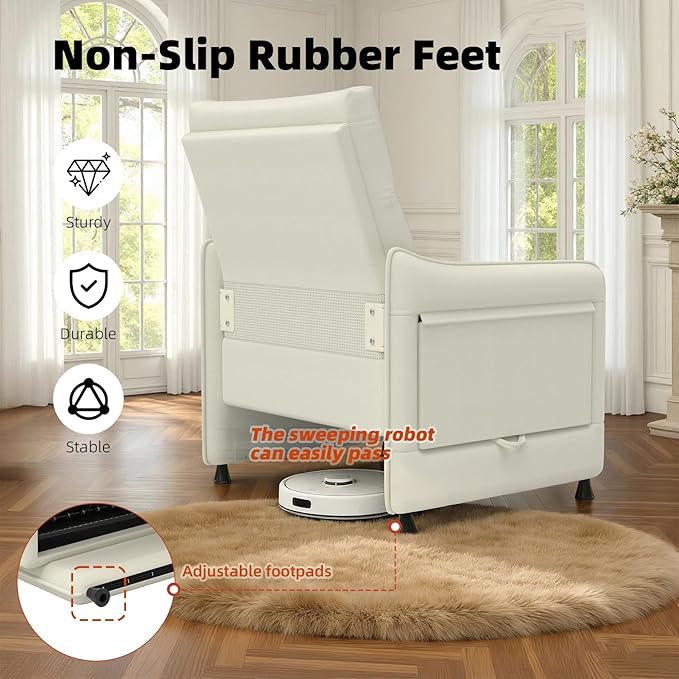Tbillionnext Upholstered Accent Sofa, Modern Faux Leather Sofa Chair with Hidden Foldable Tray & Side Pocket, Rear Contour Arm Design, Small Accent Sofa for Bedroom, Beige