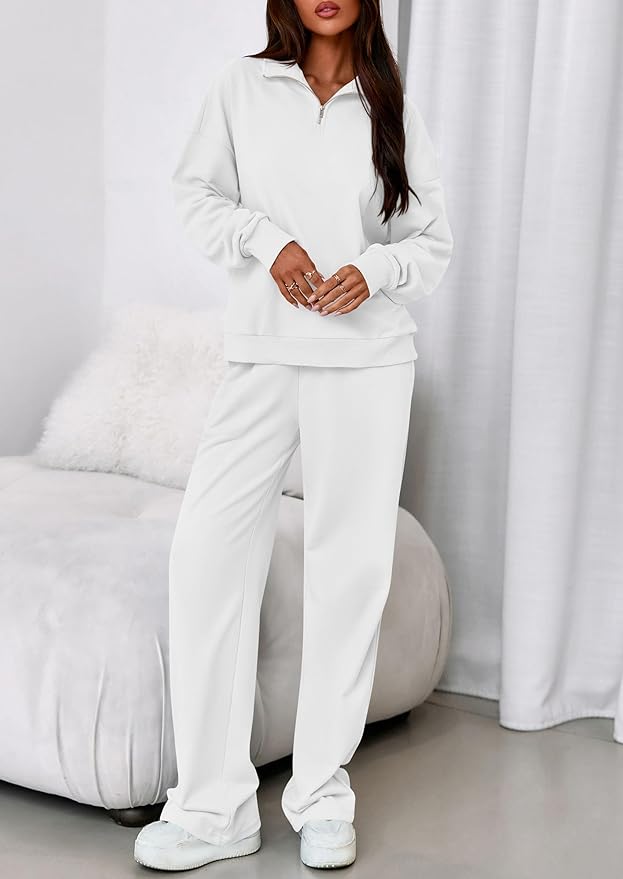 PRETTYGARDEN Womens Casual Two Piece Sets Fall 2026 Outfits Quarter Zip Sweatshirts Straight Leg Pants Sweatsuits Tracksuit
