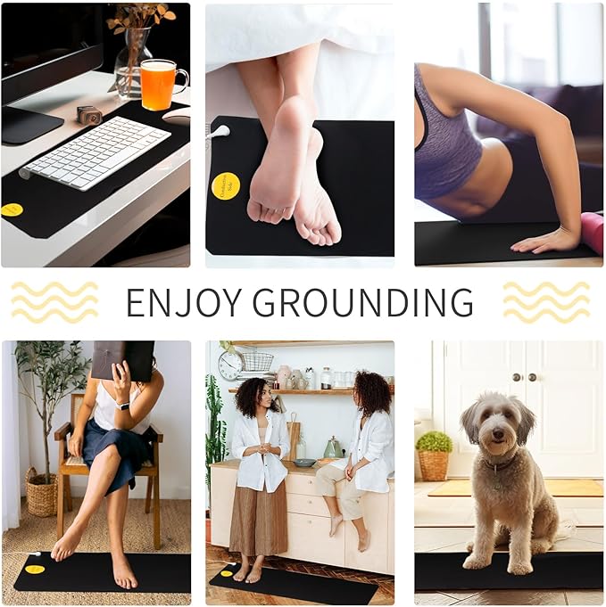 LandKissing Grounding Mat for Bed - Anti-Slip Bottom, Tangle-Free Cord | Enhanced Circulation, Reduced Inflammation, Pain Relief, Better Sleep | Home, Office, Meditation 26.7x9.8in (1 PK)
