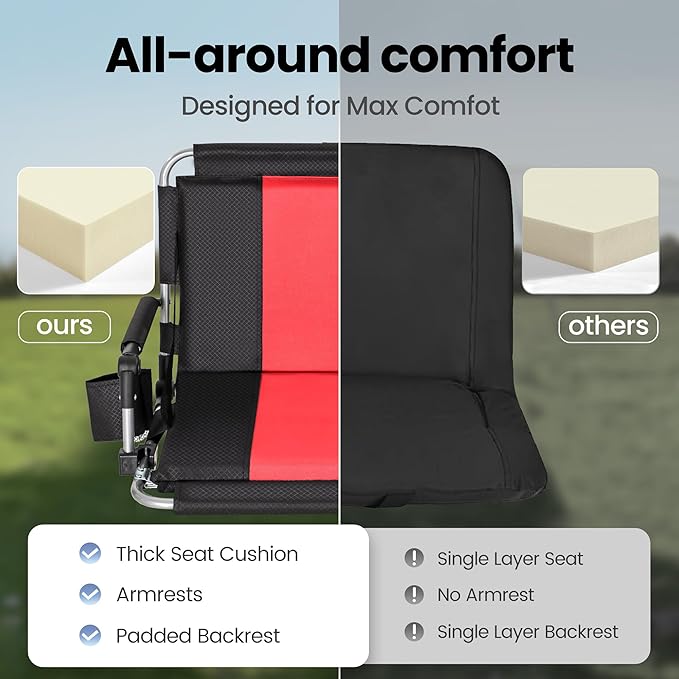 HIGH POINT SPORTS Foldable Stadium Seat Portable Folding Stadium Chairs Padded Bleacher Seat Cushion Bleacher Chair with Armrest and Cup Holder