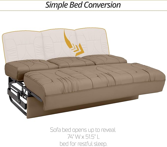 Qualitex De Leon Console SL RV Sofa Bed, 74" Wide, Ulitmate Leather, Light Sand