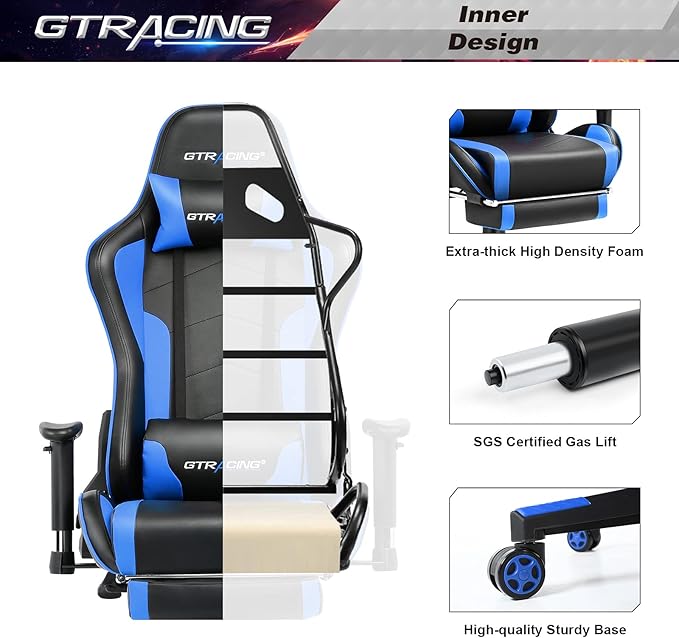 GTRACING Gaming Chair with Footrest Speakers Video Game Chair Bluetooth Music Heavy Duty Ergonomic Computer Office Desk Chair