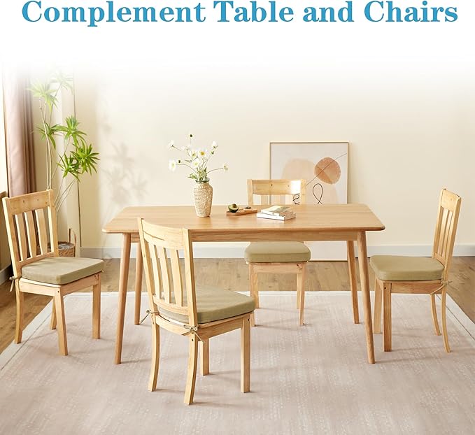 Chair Cushions for Dining Chairs Set of 4, Non Slip Kitchen Chair Pads, 17" x 16" x 2", Indoor Dining Chair Cushions with Ties, D-Shaped Seat Cushions for Kitchen Chairs, Khaki