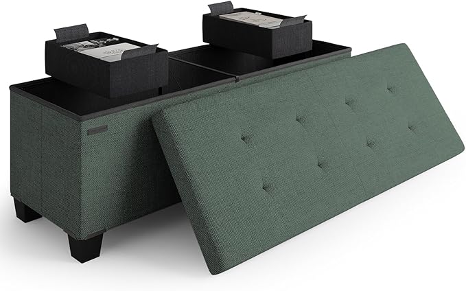 STORAGEBUD Storage Ottoman Bench with Bins, 43-in Storage Bench for Bedroom End of Bed, Folding Foot Rest Ottoman for Living Room Max 660lbs, Fabric Ottomans, Green