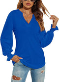 Romanstii Women's Casual V-Neck T-Shirts Loose Puff Long Sleeve Tops Tunic Blouses