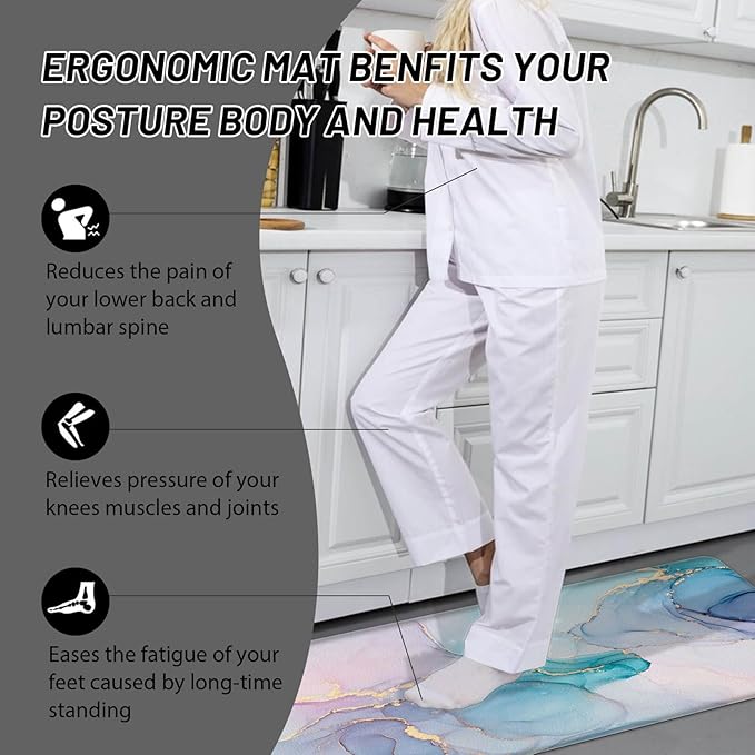 Kitchen Mats for Floor 2 Pieces Purple Marble Kitchen Mat Anti Fatigue Waterproof Non Slip Kitchen Rugs Comfort Memory Foam Mat for Kitchen Floor,in Front of Sink