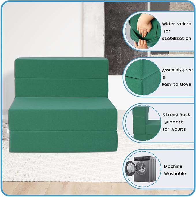 Folding Sofa Bed with Backrest 4 in 1 Convertible Sleeper Chair Memory Foam Fold Out Chair Bed Foldable Mattress Portable Floor Futon Sofa Couch for Living Room/Dorm/Guest Room/Home Office