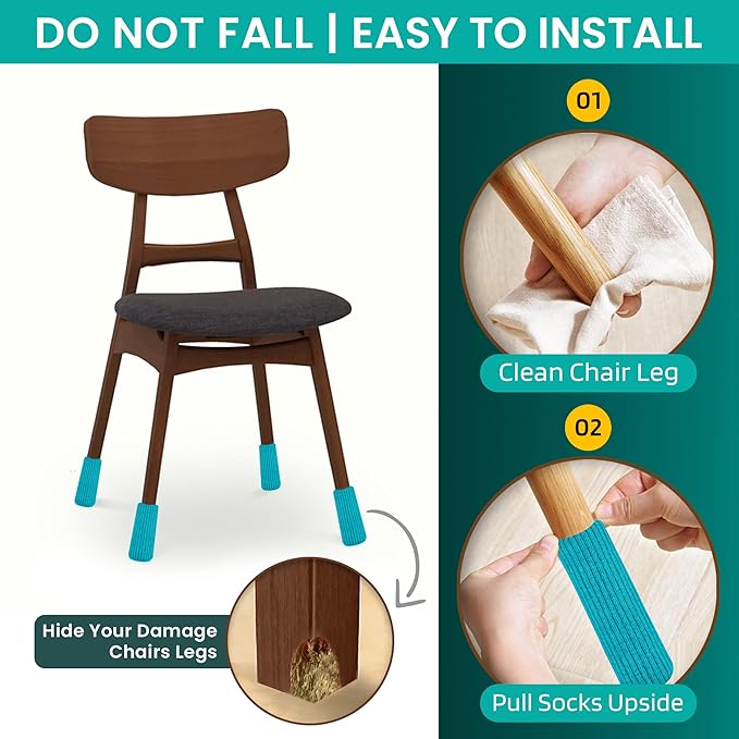 16 Pcs Aqua Green Premium Chair Leg Socks Protectors for Hardwood Floors - Do not Easily Fall Off - Very Easy to Put on - Fits All Leg Shapes - High Elastic Bar Stool Leg Covers - Furniture Pads