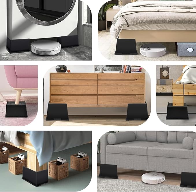 ANNKUT Bed Risers 6 Inch Heavy Duty,Oversized Couch Risers, Extra Wide Furniture Risers for Sofa Table Desk Headboard Chair Lifting,Rectangle Risering Blocks Support 6000 lbs(4 Pack Black)