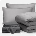 Bare Home Bed-in-A-Bag 7 Piece Comforter & Sheet Set - Full XL - Goose Down Alternative - Ultra-Soft 1800 Premium Bed Set (Full XL, Light Grey/Grey)