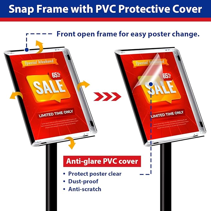 VAIIGO Pedestal Sign holder Stand 11x17inch Adjustable Standing Floor Sign Stand with Heavy Base & Snap Frame Display Stand for Indoor Outdoor Business Store Sign Holder Poster Stand (Black)