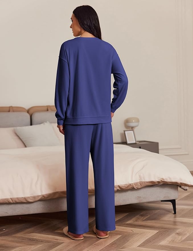 Ekouaer Womens Tracksuits 2 Piece Long Sleeve Outfits Micro Fleece Sweatsuit Sets Wide Leg Sweatpants