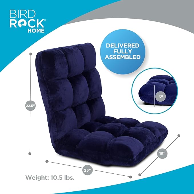 BIRDROCK HOME Adjustable Memory Foam Floor Chair - Ideal for Gaming, Reading, Meditation - Comfortable and Versatile - Suitable for Kids and Teenagers - Comfy Foldable Floor Seat - Blue