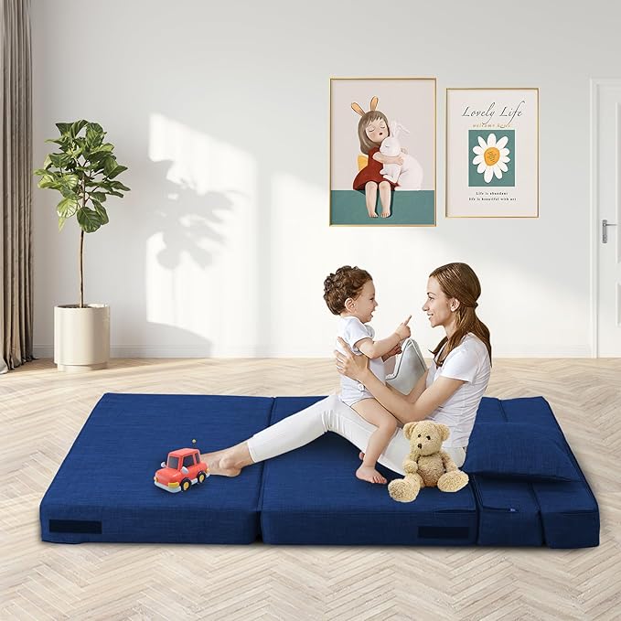 Nigoone Folding Sofa Bed Couch Memory Foam with Pillow Sleeper Chair Lazy Couch Twin Size Futon Convertible Guest Beds,Washable Cover,Dark Blue