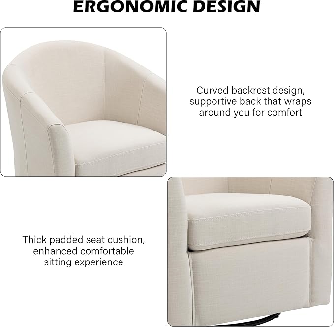 DREAMSIDEA Swivel Accent Chair Armchair, Modern Round Single Sofa Seating Comfy Reading Barrel Chairs for Living Room Bedroom (Beige, Set of 2)
