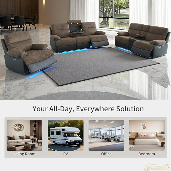 Toseslo Power Recliner Chair Set, Fabric Reclining Sectional Couch with Adjustable Angle, Living Room Furniture Sets, Modern Reclining Single Chair with Comfy Armrests and Backrests for RV