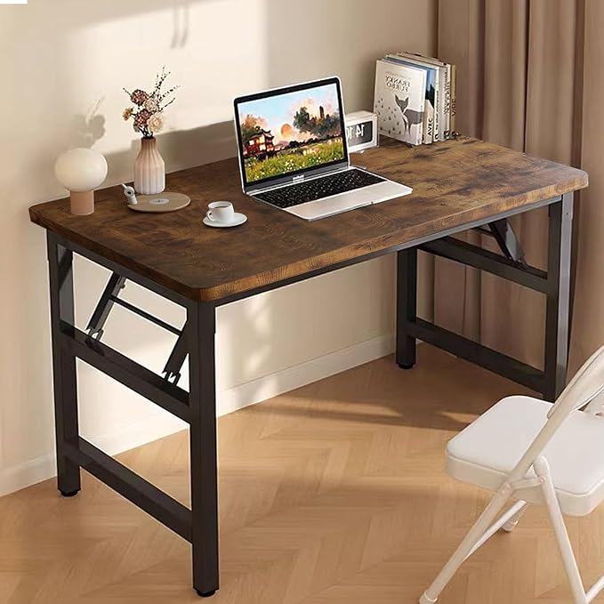 47.2 Inch Foldable Desks for Small Spaces,Foldable Desk No Assembly,Small Table for Bedroom,Rustic Brown.
