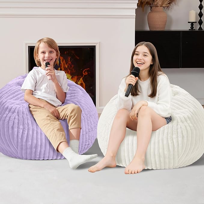 Homguava 2FT Bean Bag Chair, 2' Small Bean Bags with Memory Foam Filled, Beanbag Chairs with Machine Washable Cover Dutch Corded Plush Cover for Classroom,Living Room,Bedroom-White